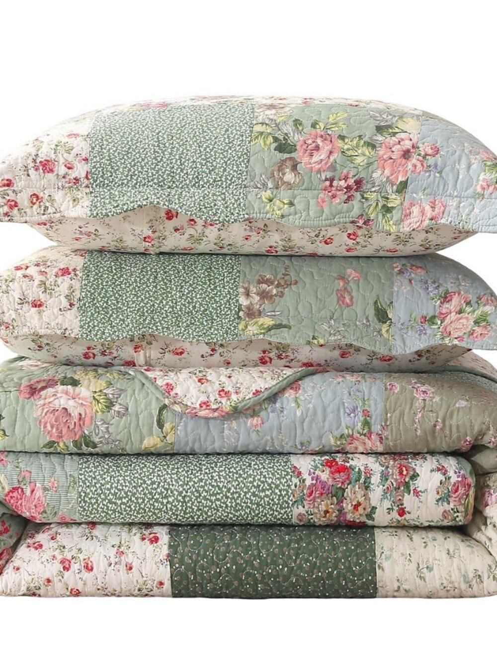 Boho Patchwork Cotton Quilted Bedspread Quilt Set Queen Size 3 Pieces Soft